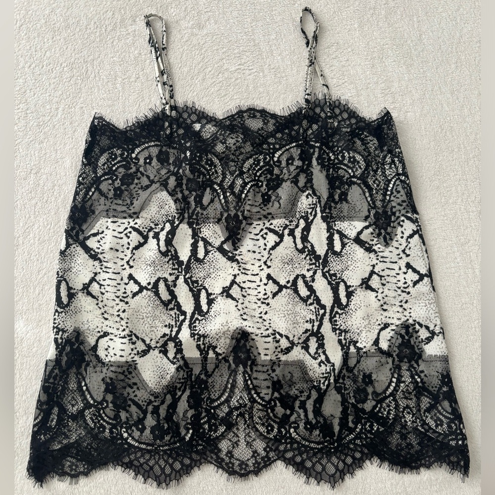 NWT 24K Lace Tank Top Cami Ivory Black.